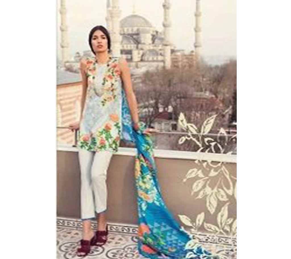 Samira Fashion Mina Hasan Cambric Print Embroidery Powder Blue 3pcs Copy