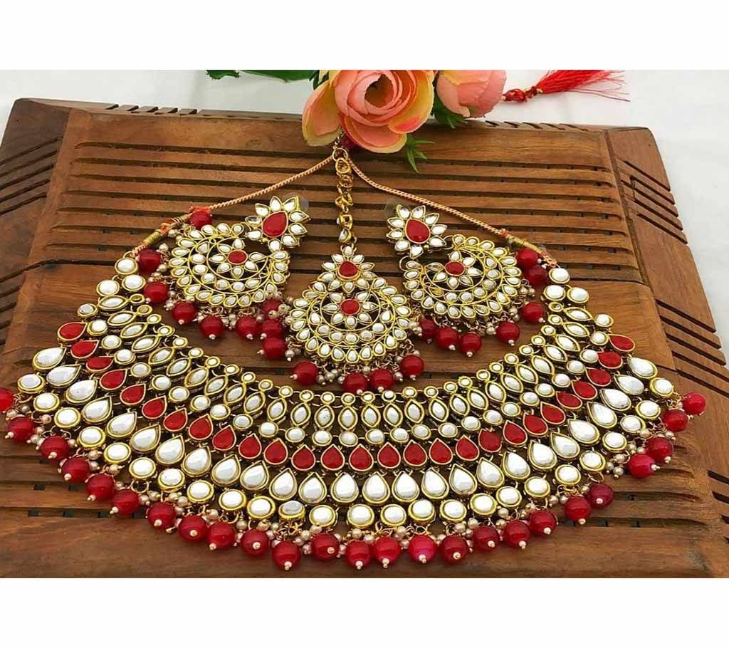 Dabbi Kundan Choker Set 13 Yellow Silver with Dark Red Muktas