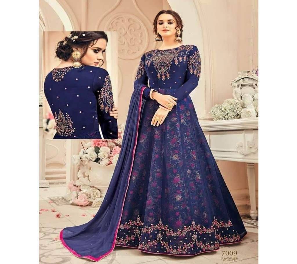 Unstiched Navy Blue Georgette Gown For Women