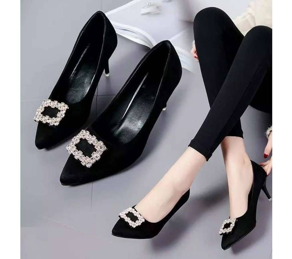 Women Exclusive High Heel with stone Imported Shoes LSH_001- Black Color