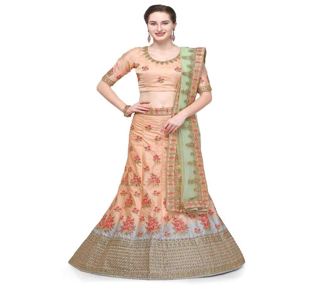 Unstitched Silk Satin Embroidered Lehenga Choli 2