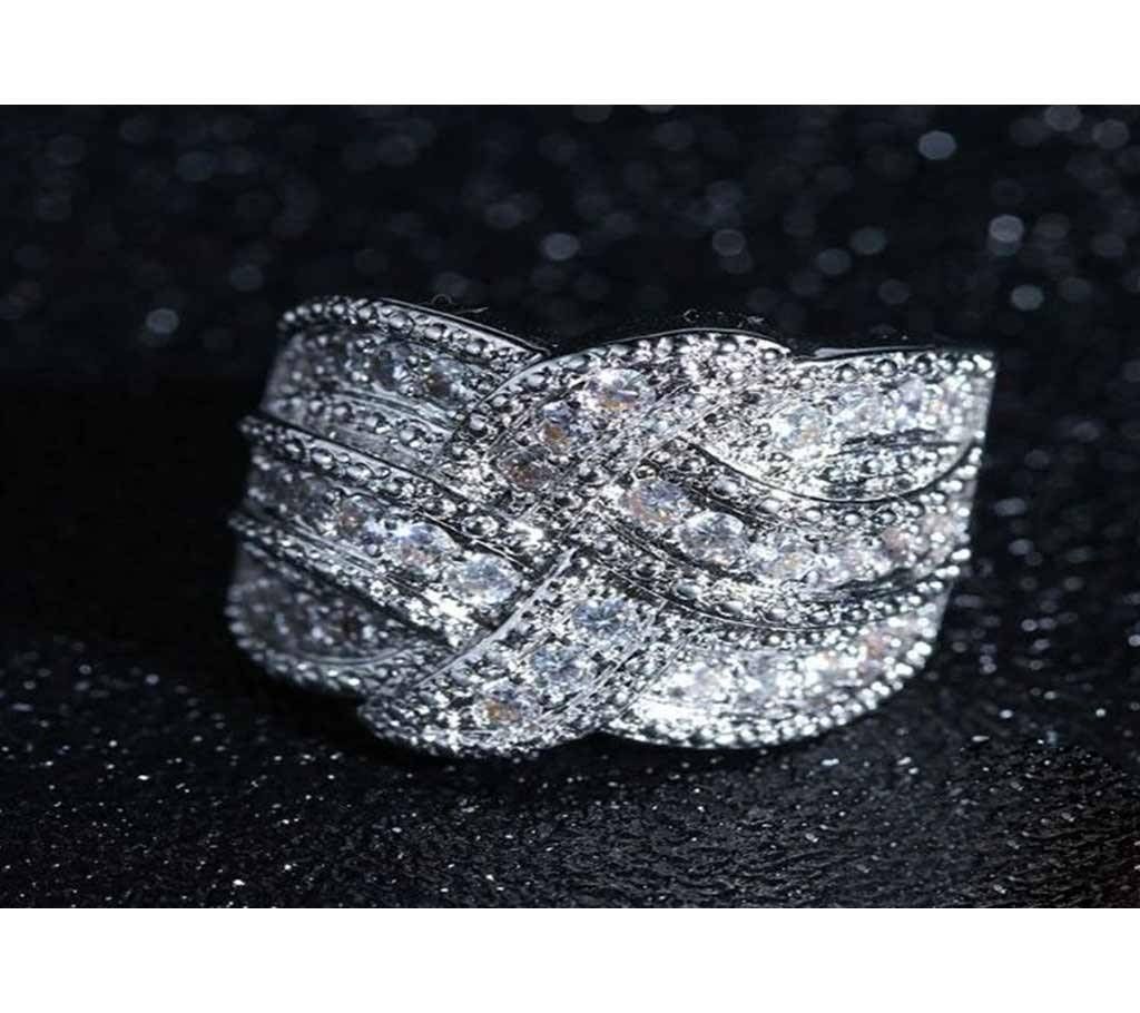 Luxury Silver Rings with CZ Zircon Stone for Women Fashion Weave Wedding Engagement Rings (size10)