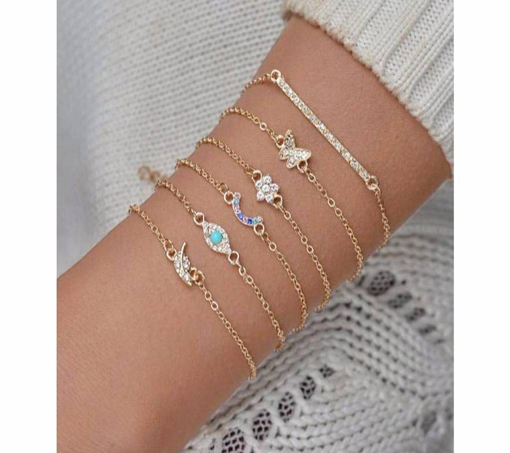 5pcs Gold Color Multilayer Chain Bracelets for Women
