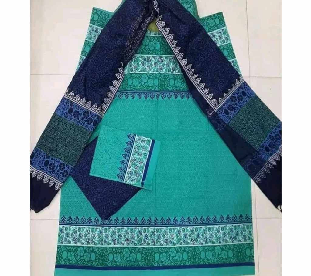 Unstitched Teal Cotton screen Printed Salwar Kameez for Women