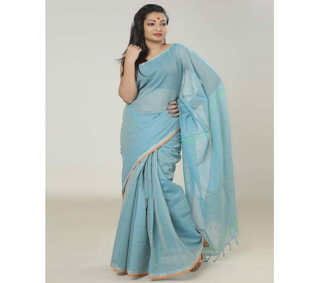 Aqua color handloom cotton Saree