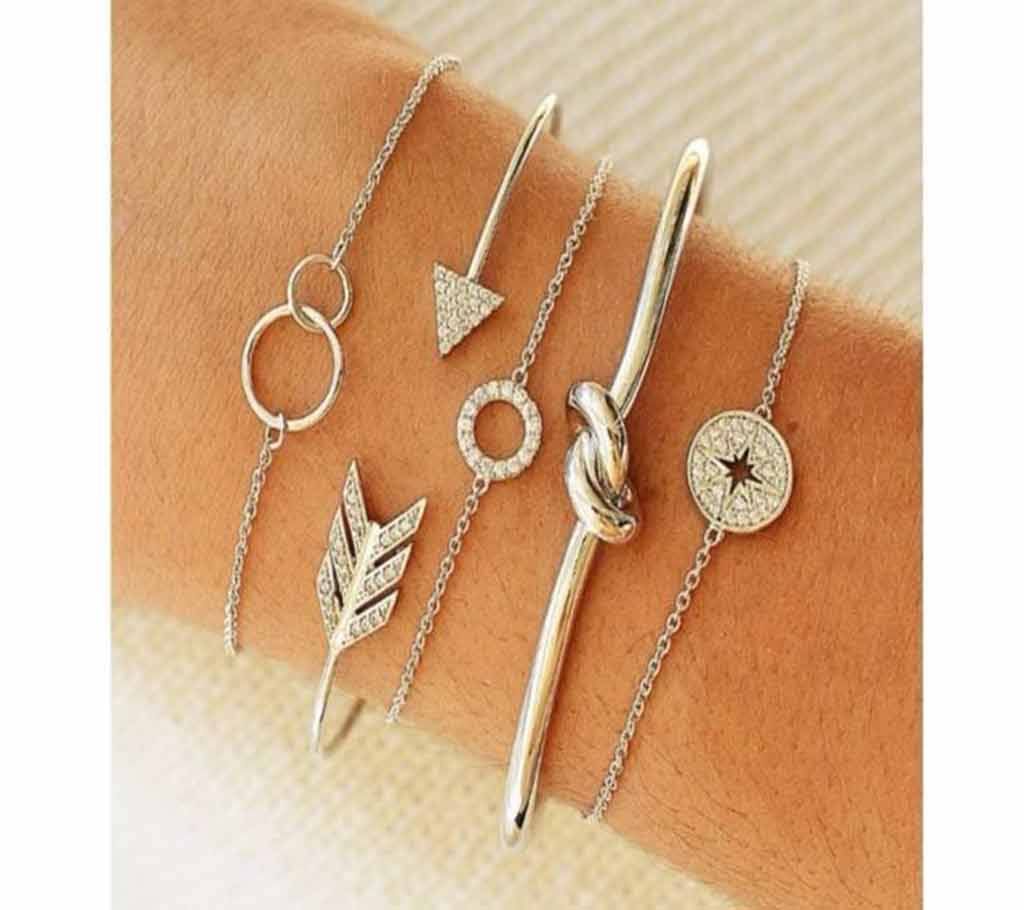 5 Pcs/set Gold Silver Crystal Arrow Circle Charm Bracelets Set for Women New Bohemian Vintage Bracelet Female Fashion Jewelry
