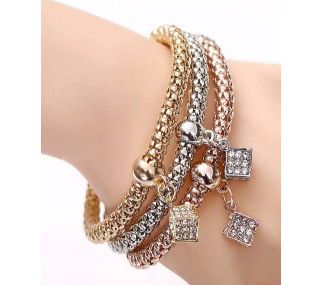 3Pcs Chain  Round Charm Bracelet with Pendants
