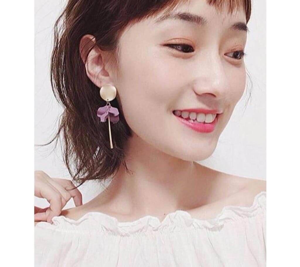 Metal Flower Petal Long Dangle Earrings For Women
