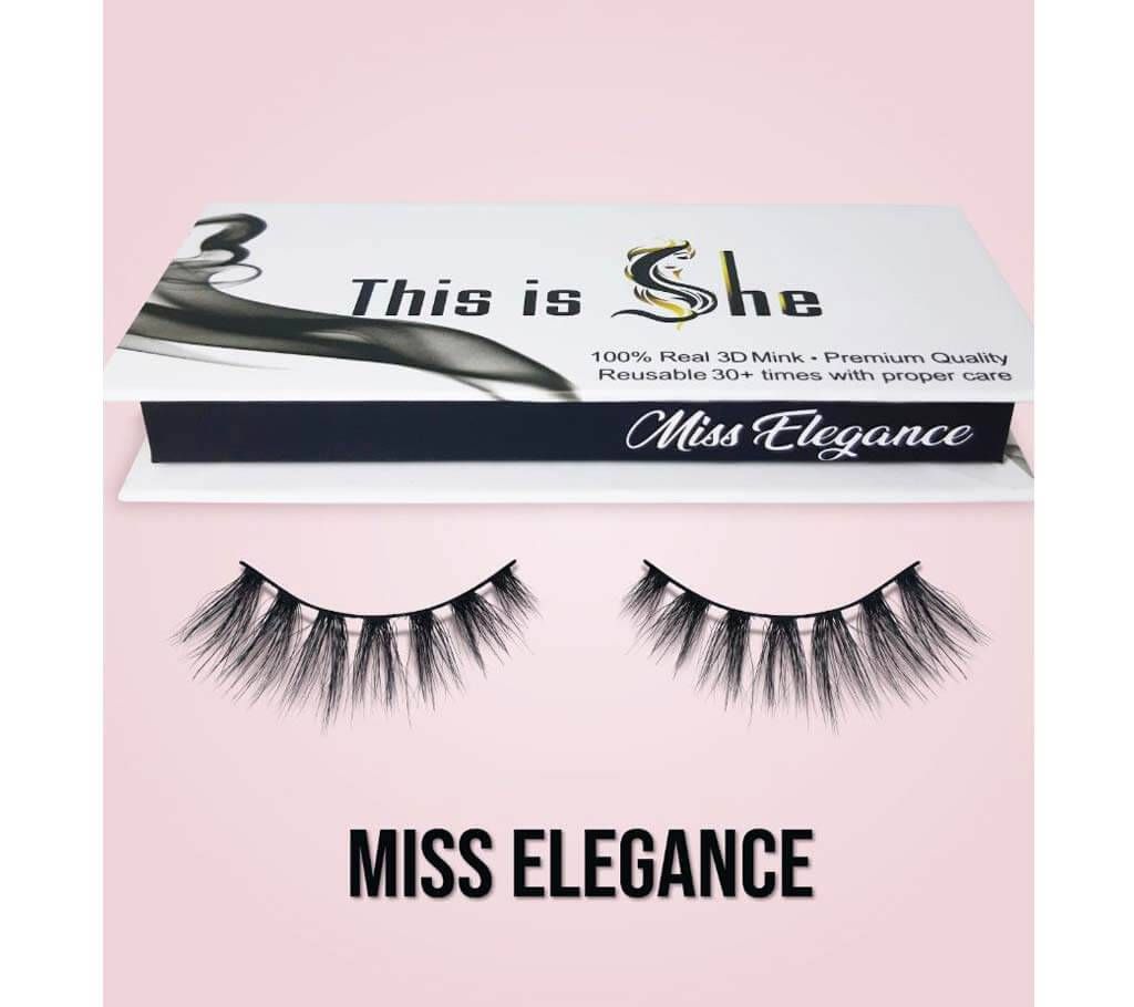 Eyelashes - This is She  Miss Elegance Real Mink Eye Lashes - Premium Quality Lash made from Korean Silk -1 pair - Canadian Brand