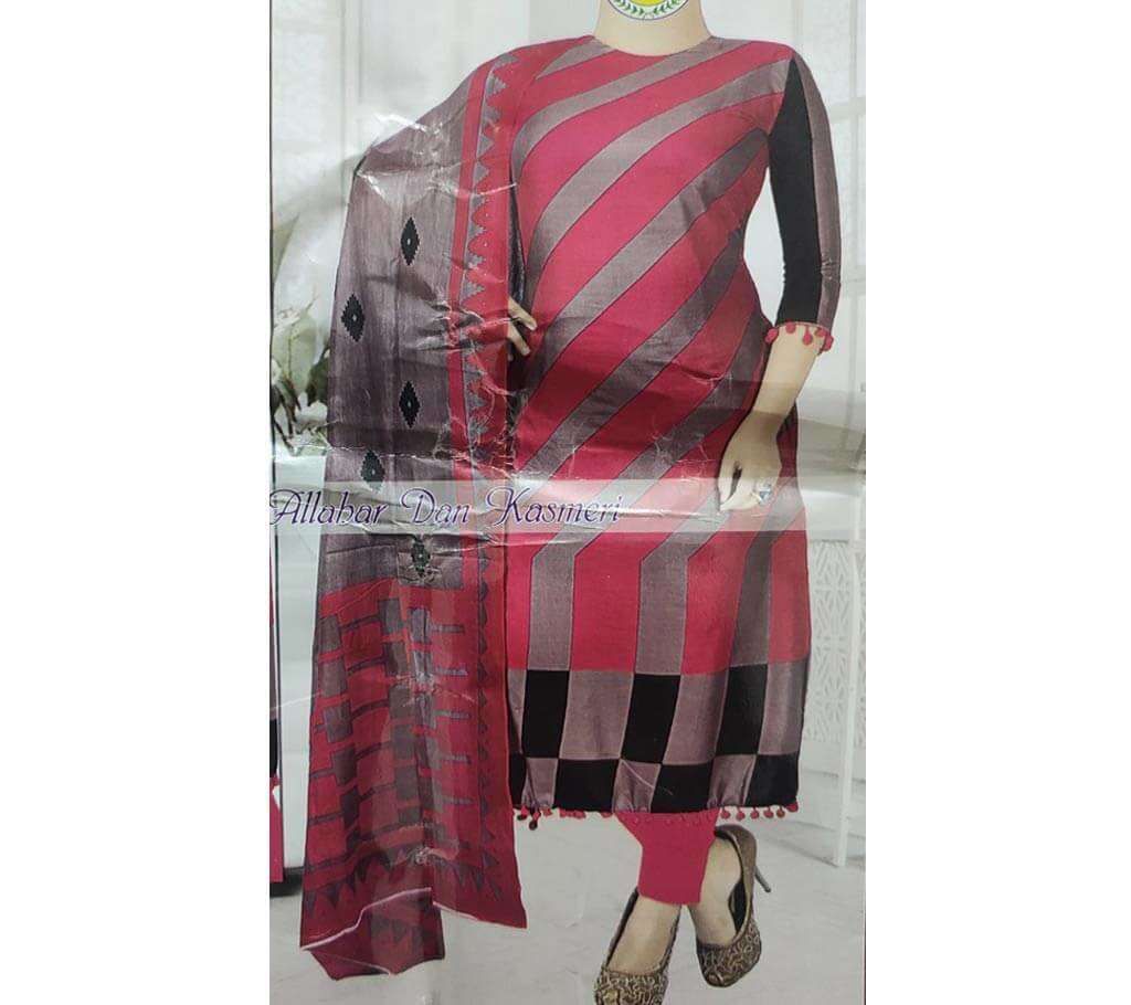 Unstitched Block Printed Cotton Salwar Kamiz Three Piece- 03