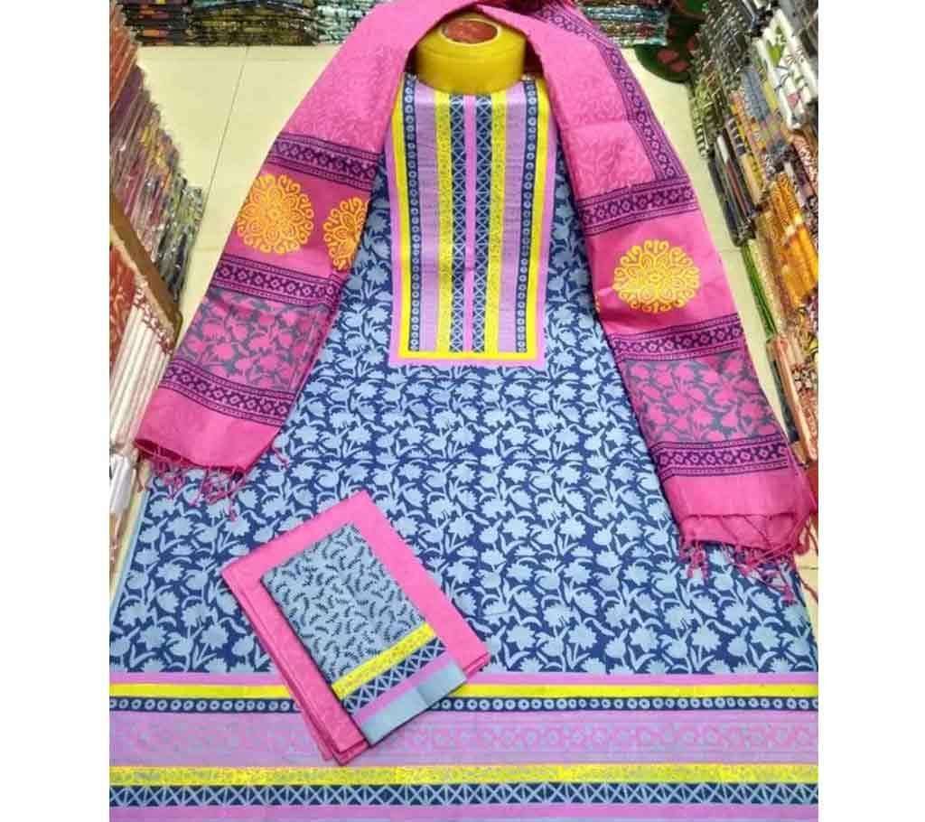 UnStitched Deshi Cotton Block Three Piecec