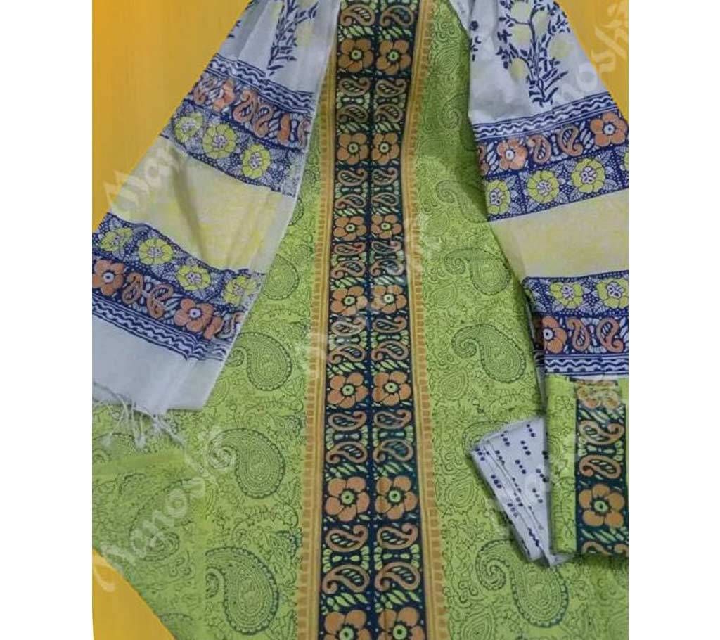 Unstitched Block Printed Three Piece for Women
