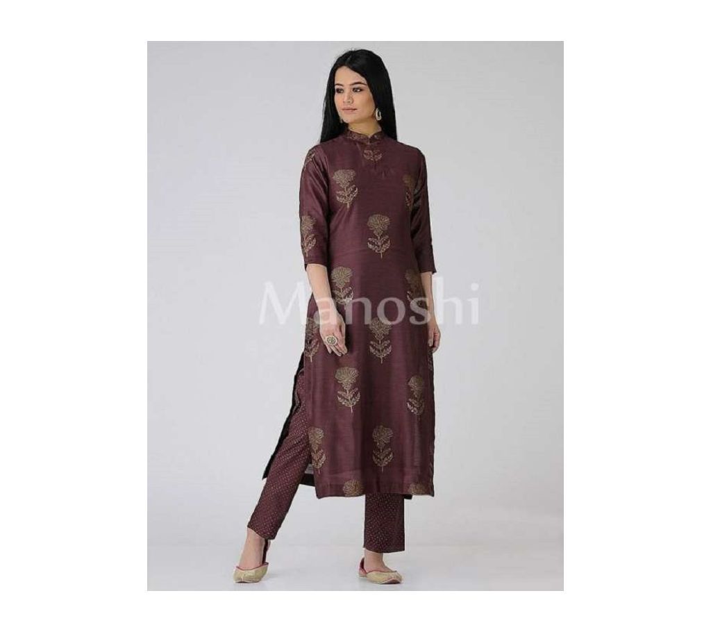 Unstitched Block Printed Cotton Salwar Kamiz Full Maroon Color