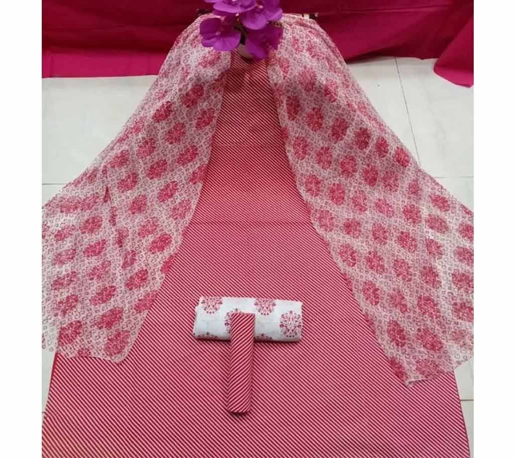 Unstitched Cotton Skin print three piece for Women