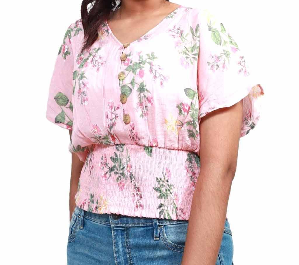 V-Neck Cotton Ladies Top Pink 