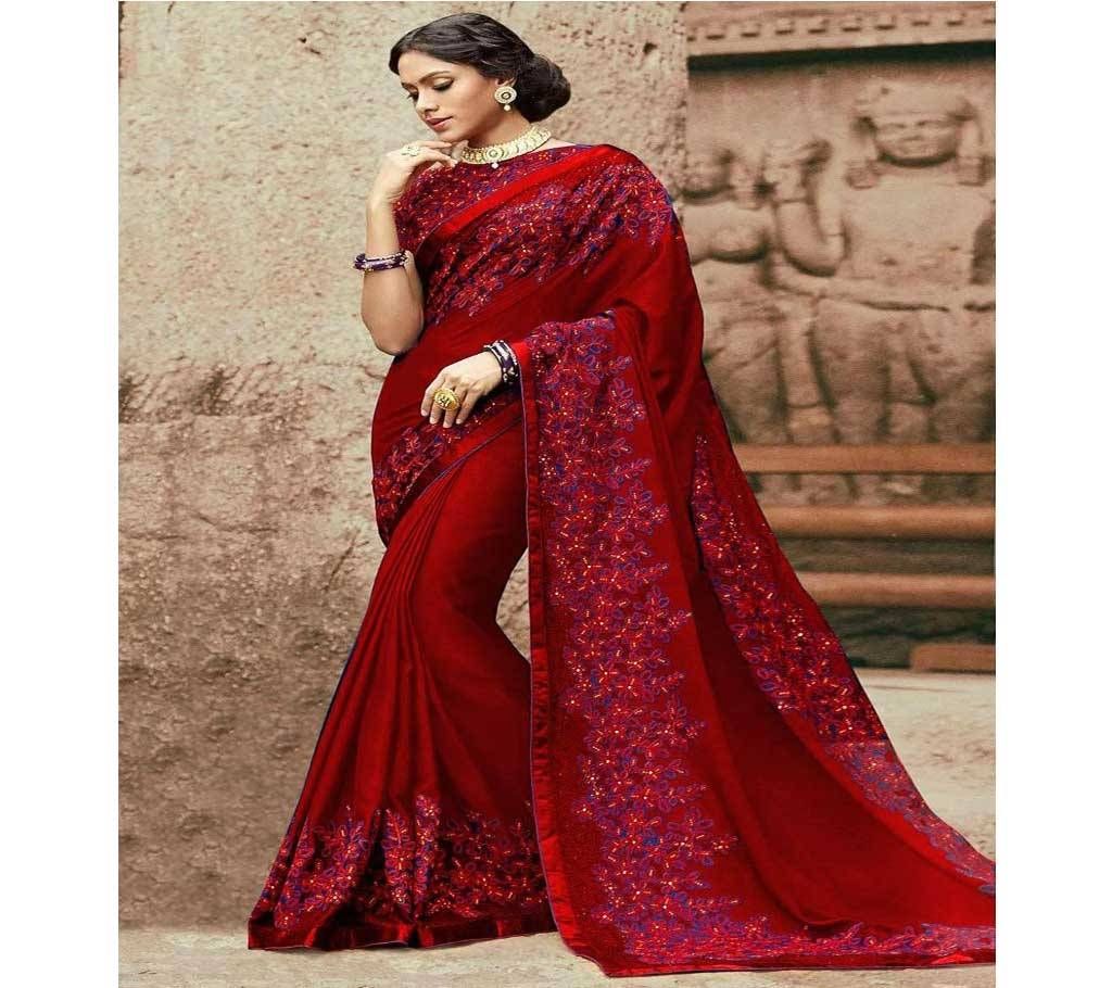 Red and Black Georgette Saree For Women
