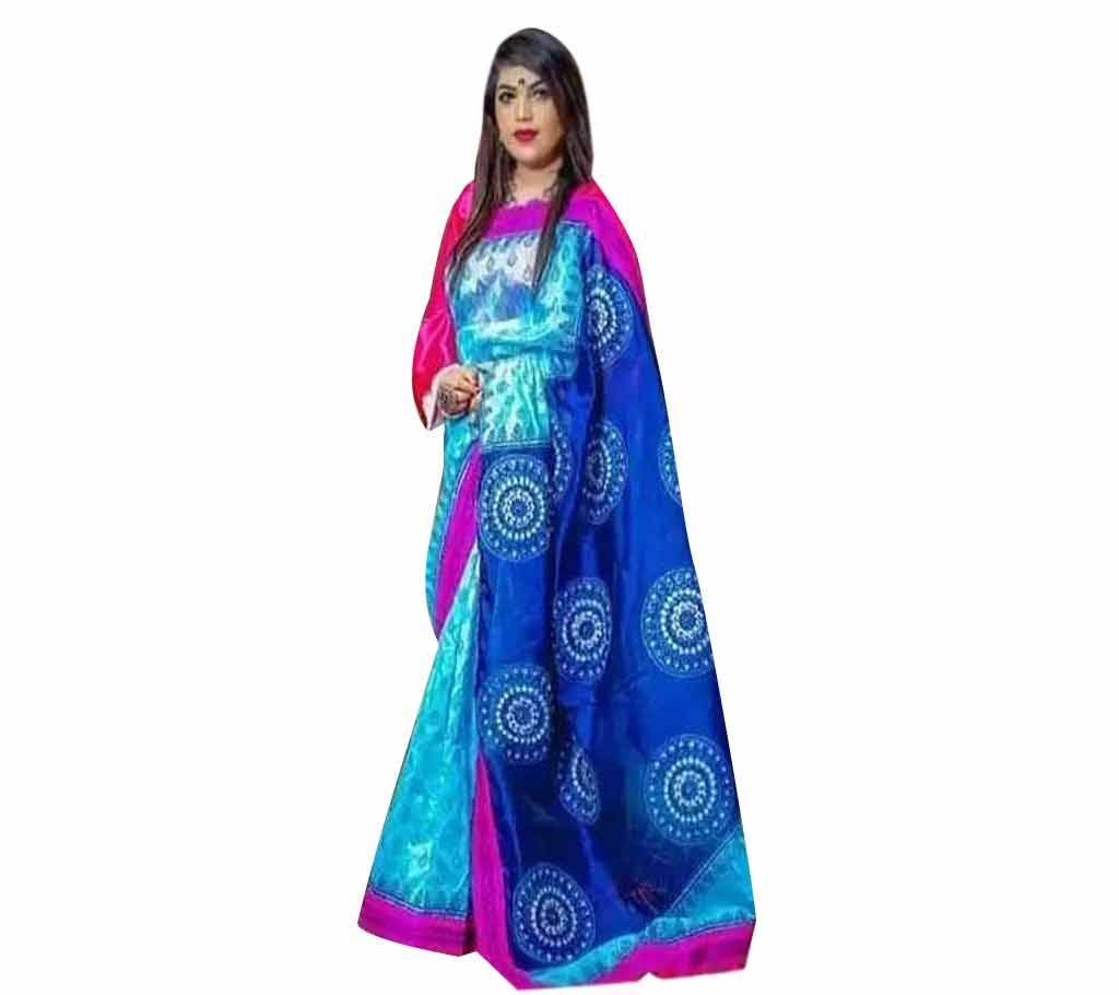 Digital Printed Half Silk Saree with Blouse Piece For Women-7