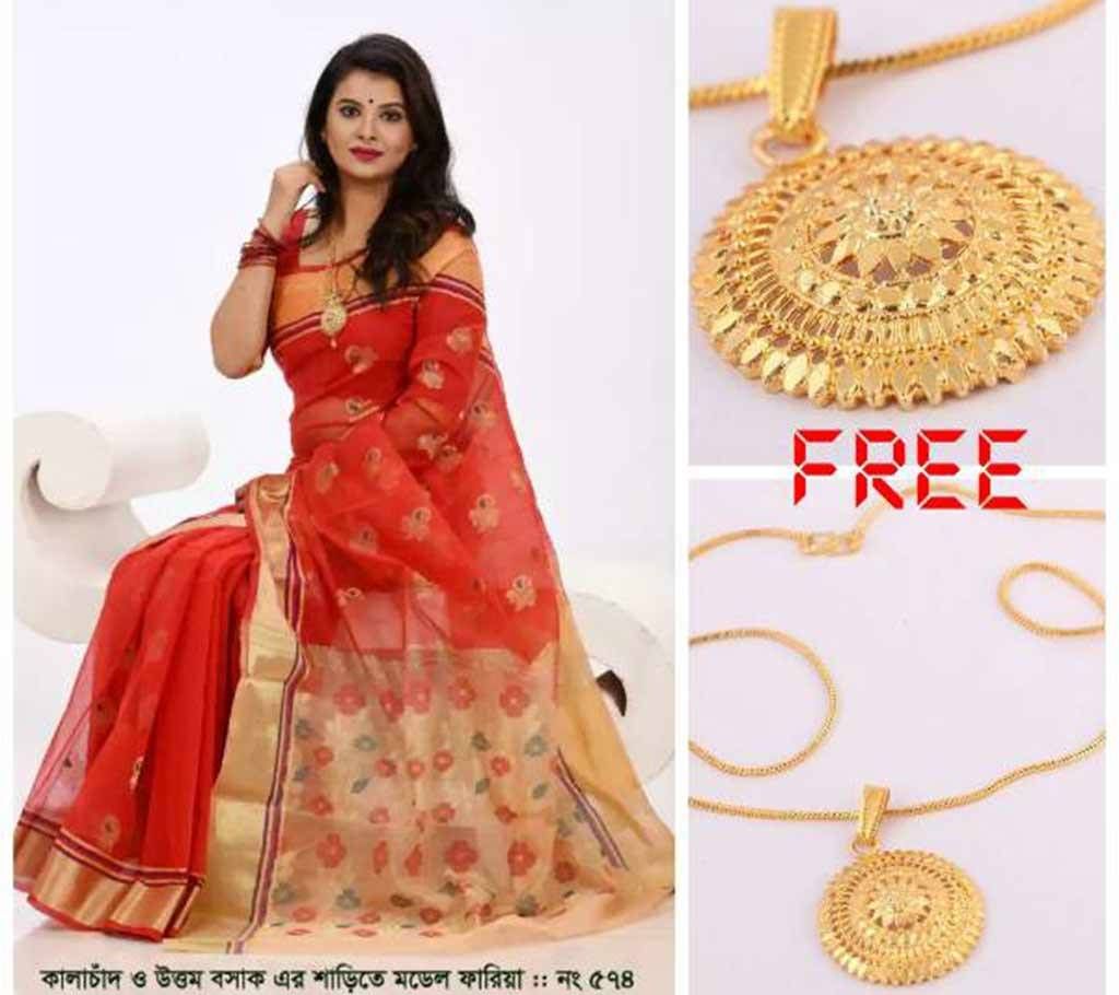 half silk sharee for valentine with free pendant 