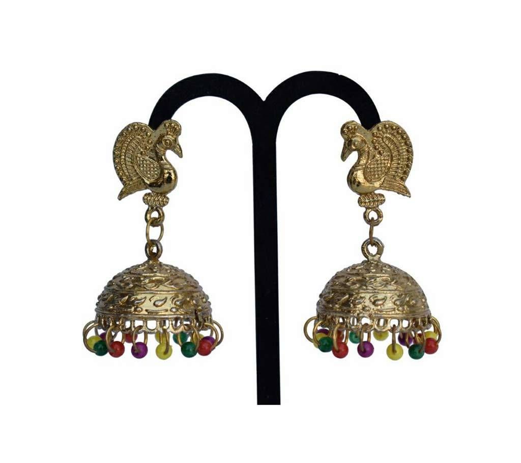 Antique Gold Plated Multicolor Jhumki Earrings with 
