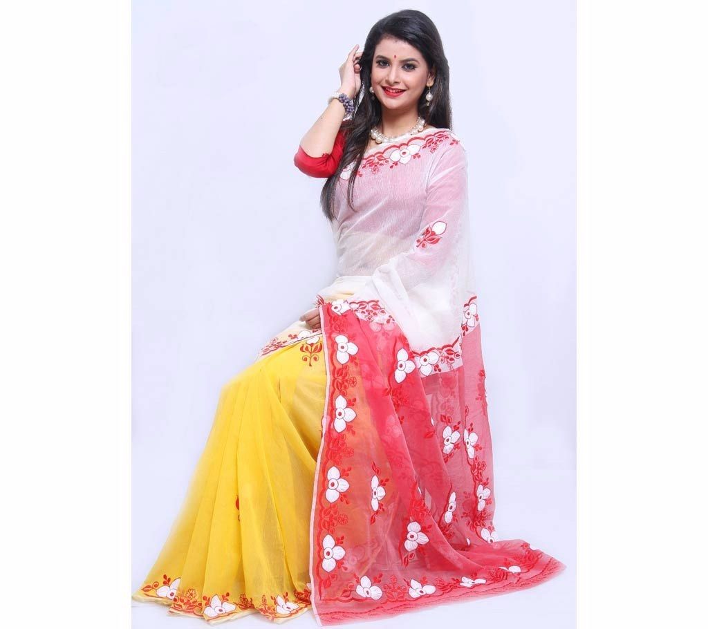 Three Shade Muslin Silk Hand Embroidery Shareee