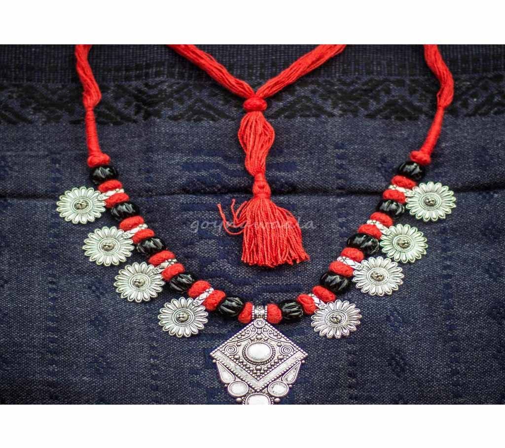 Metal & Fabric Combination Classic Necklace