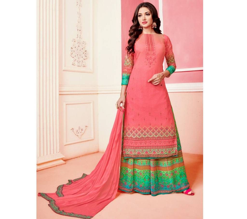 Hansa Vol Palazzo Semi Stitched Georgette Aari Work Three Piece