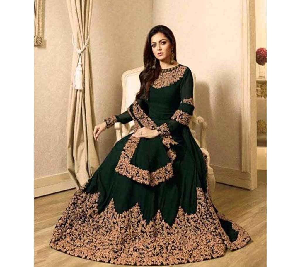 Bottle Green Georgette Un-Stitched Party Wear Suit for Women (Copy)