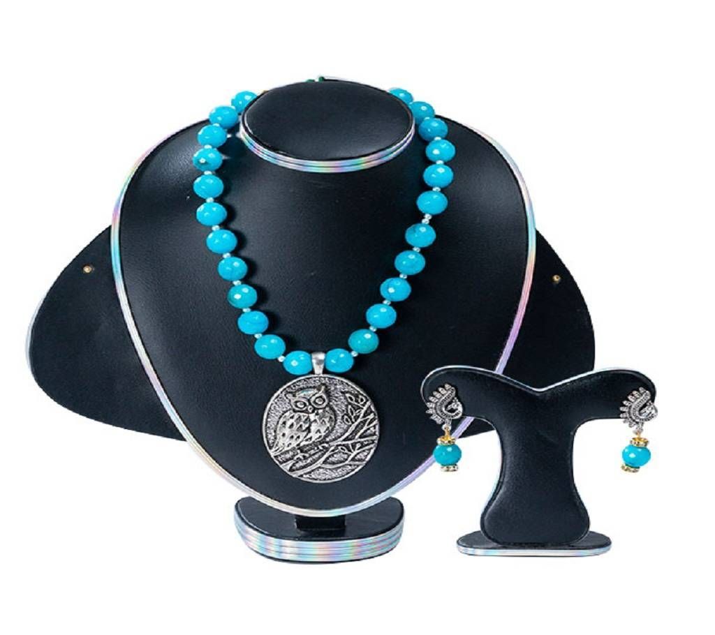 Blue Colour Marble Stone Setting Necklace Set 
