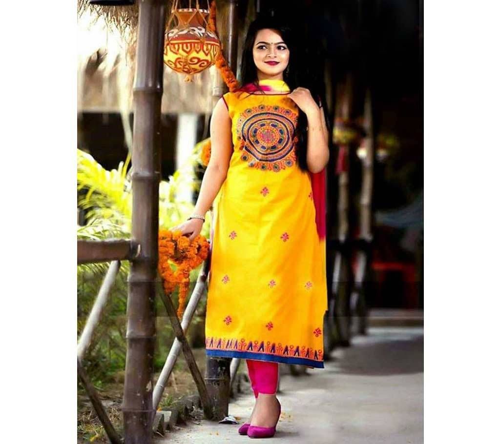 Unstitched block printed Rajdhani voyel cotton Salwar Kameez stblock-204
