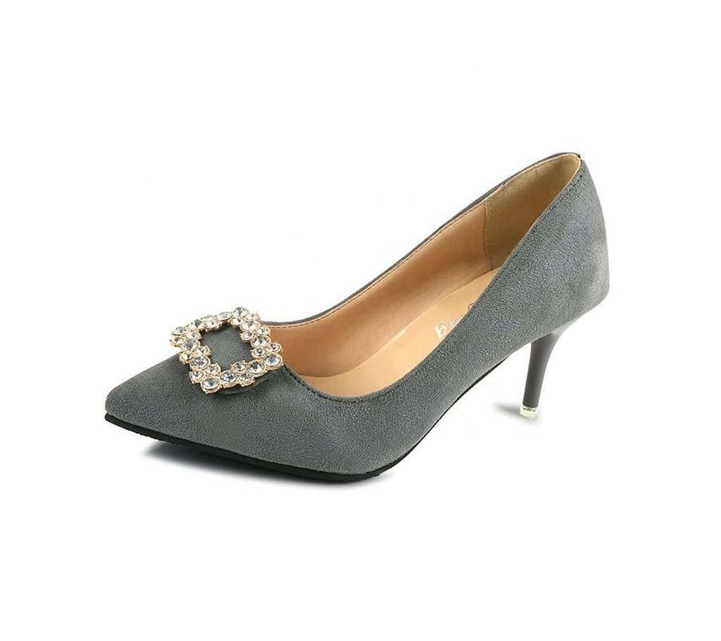 Women Exclusive High Heel with stone Imported Shoes LSH_001- Grey Color