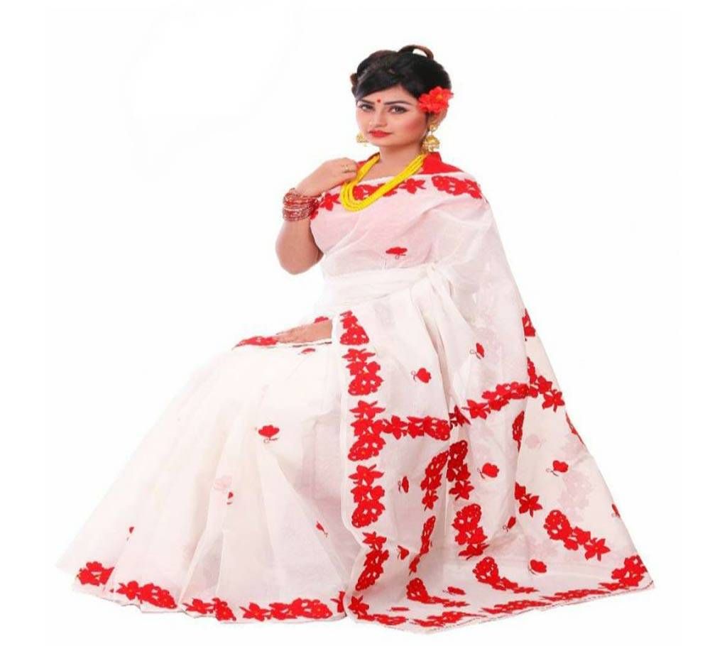 Silk Cotton Applique Stone Saree