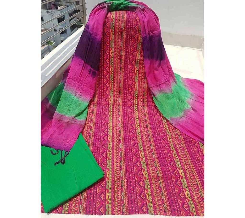 batik printed Un stitched cotton three piece 