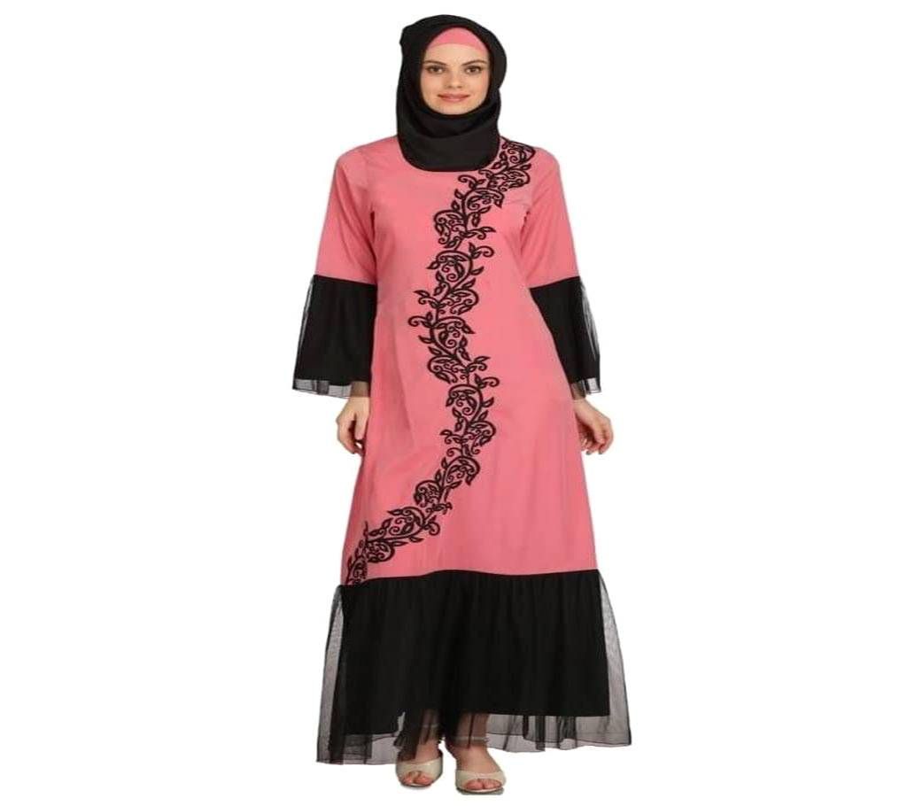pink & Black Georgette Borka For Women