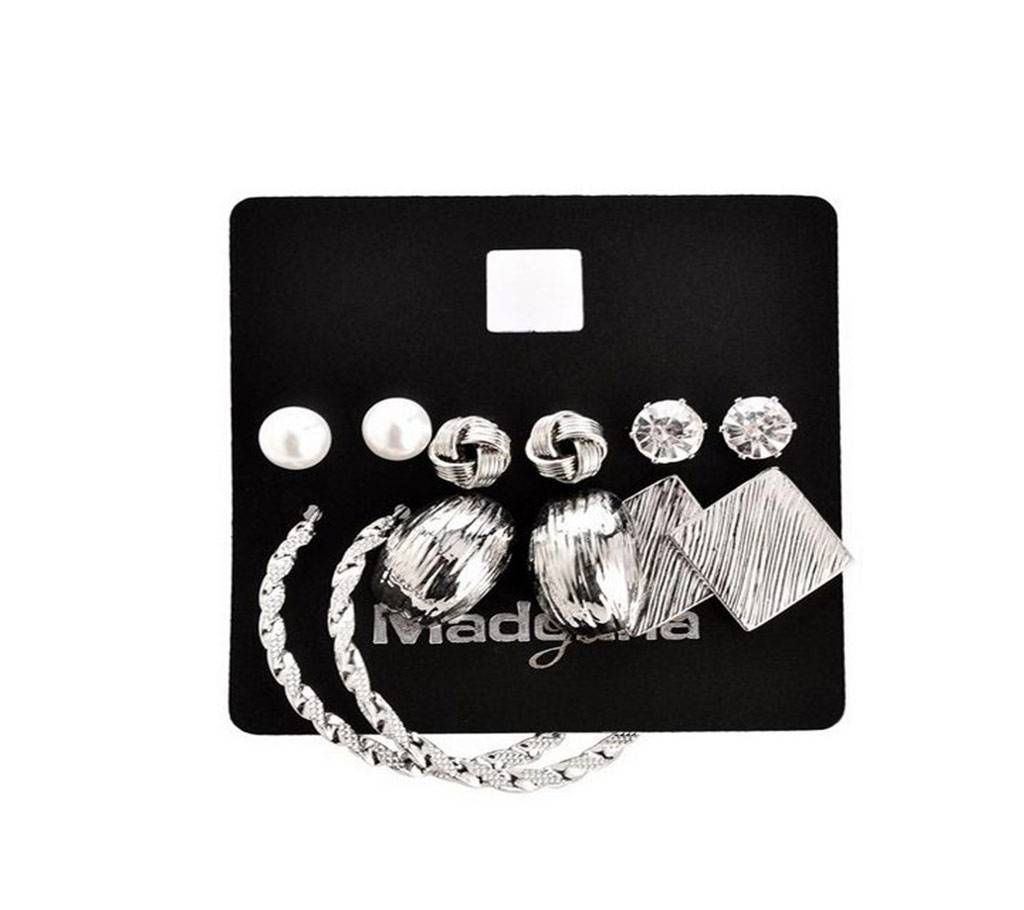 6 Pair Earring Set by Marte & Joven- Silver
