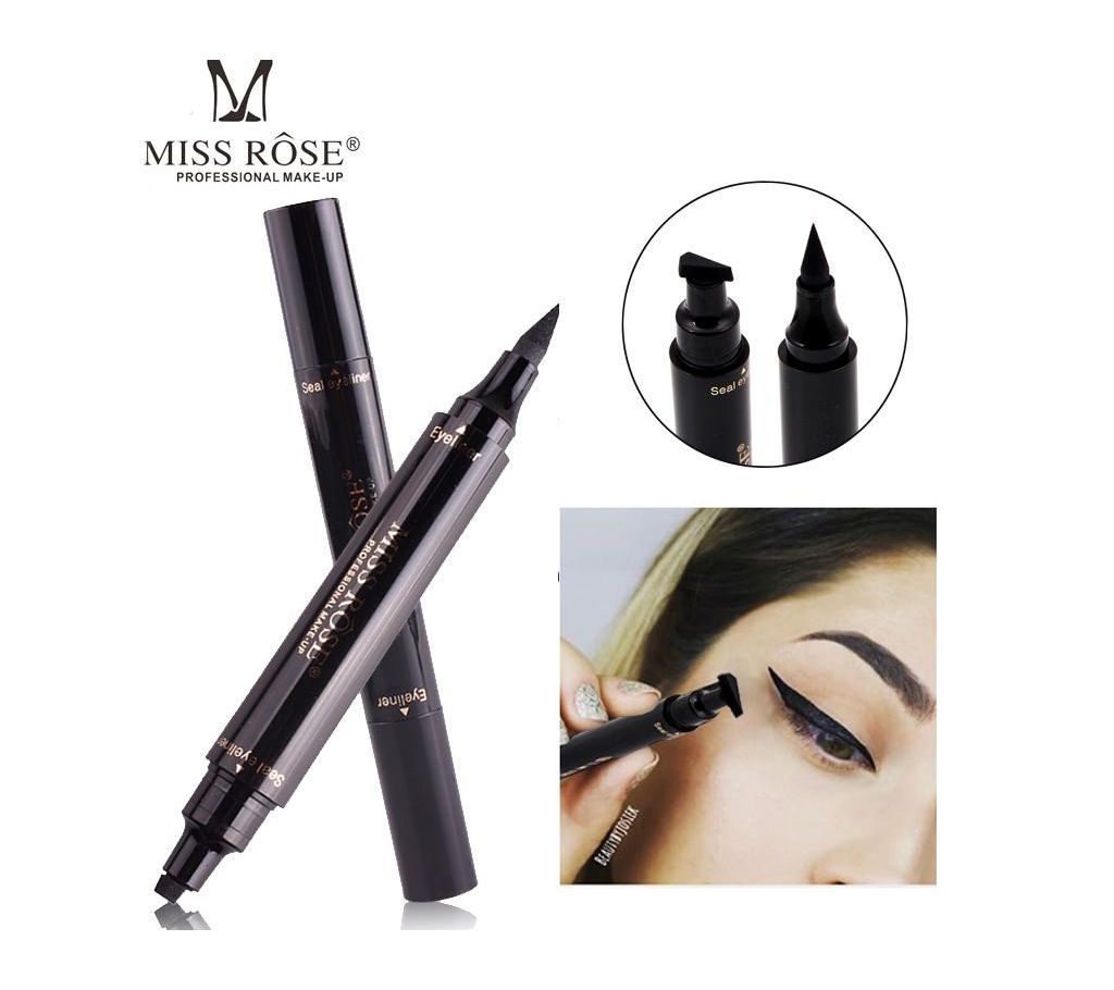 2 in 1 Pro Winged Eyeliner Stamp Waterproof Makeup Eye Liner Pencil Black Liquid -3.5ml