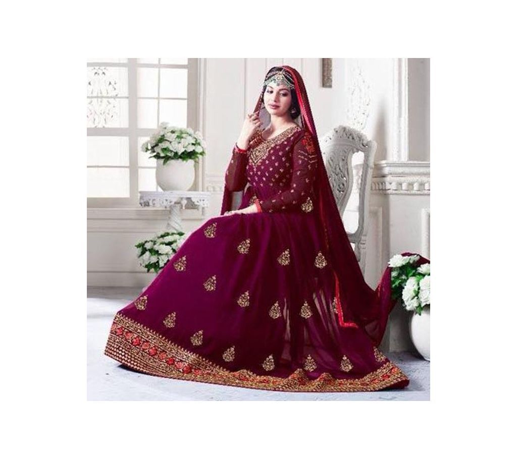 Unstitched Dark Magenta Georgette Gown For Women