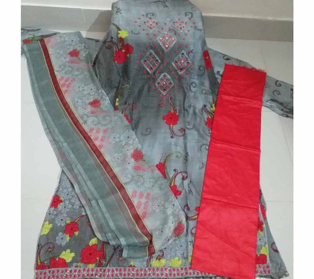 Unstitched Digital Print Cotton Three piece  