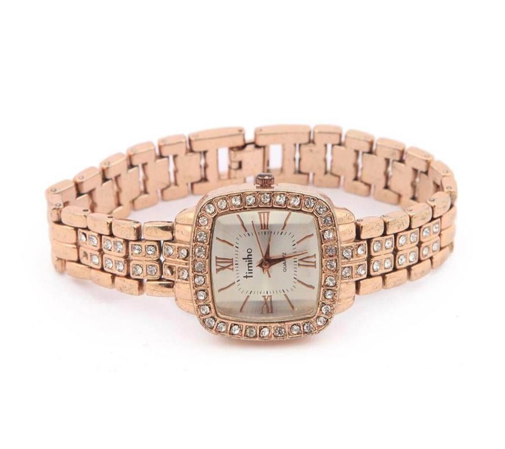 Golden Metal Fashionable Wrist Watch for Women