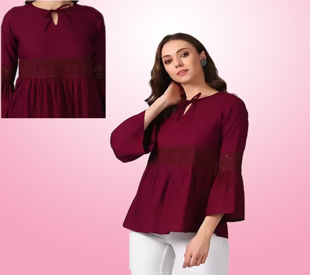 Party Flared Sleeve Solid Women Maroon Top
