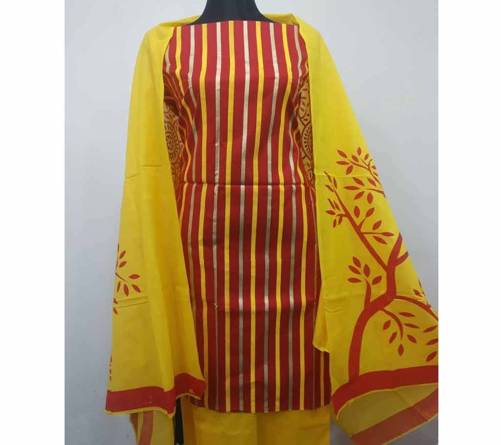  Unstitched Skin Print Salwar Kamiz Striped Three Piece 