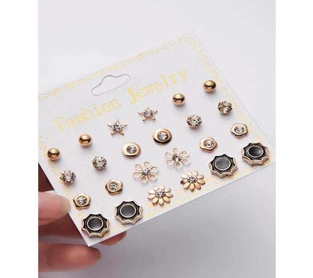 12 Pair/Set Crystal Pearl Stud  Earrings Set  For Women