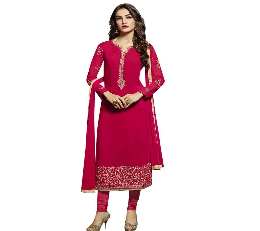 Unstitched Block Printed Cotton 3Piece Red Color