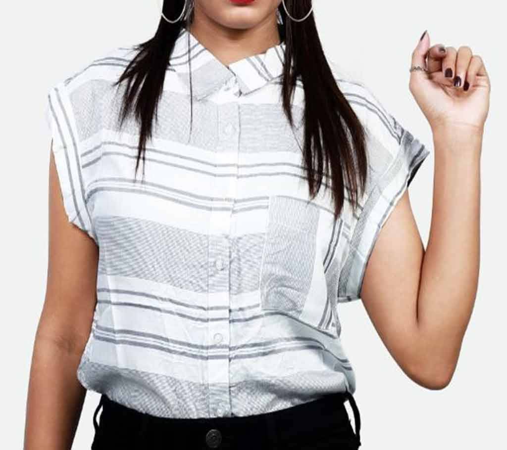 Ladies Short Sleeve Cotton Shirt-White