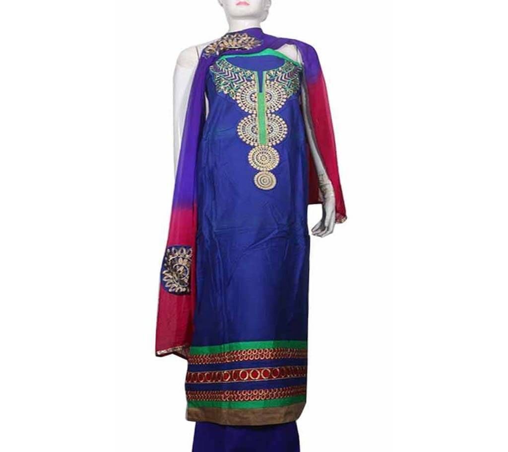 Unstitched Cotton Salwar Kameez Three Piece - Blue 