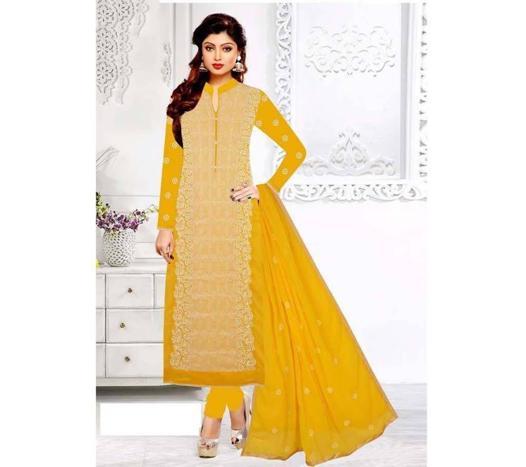 Unstitched silk embroidery three piece
