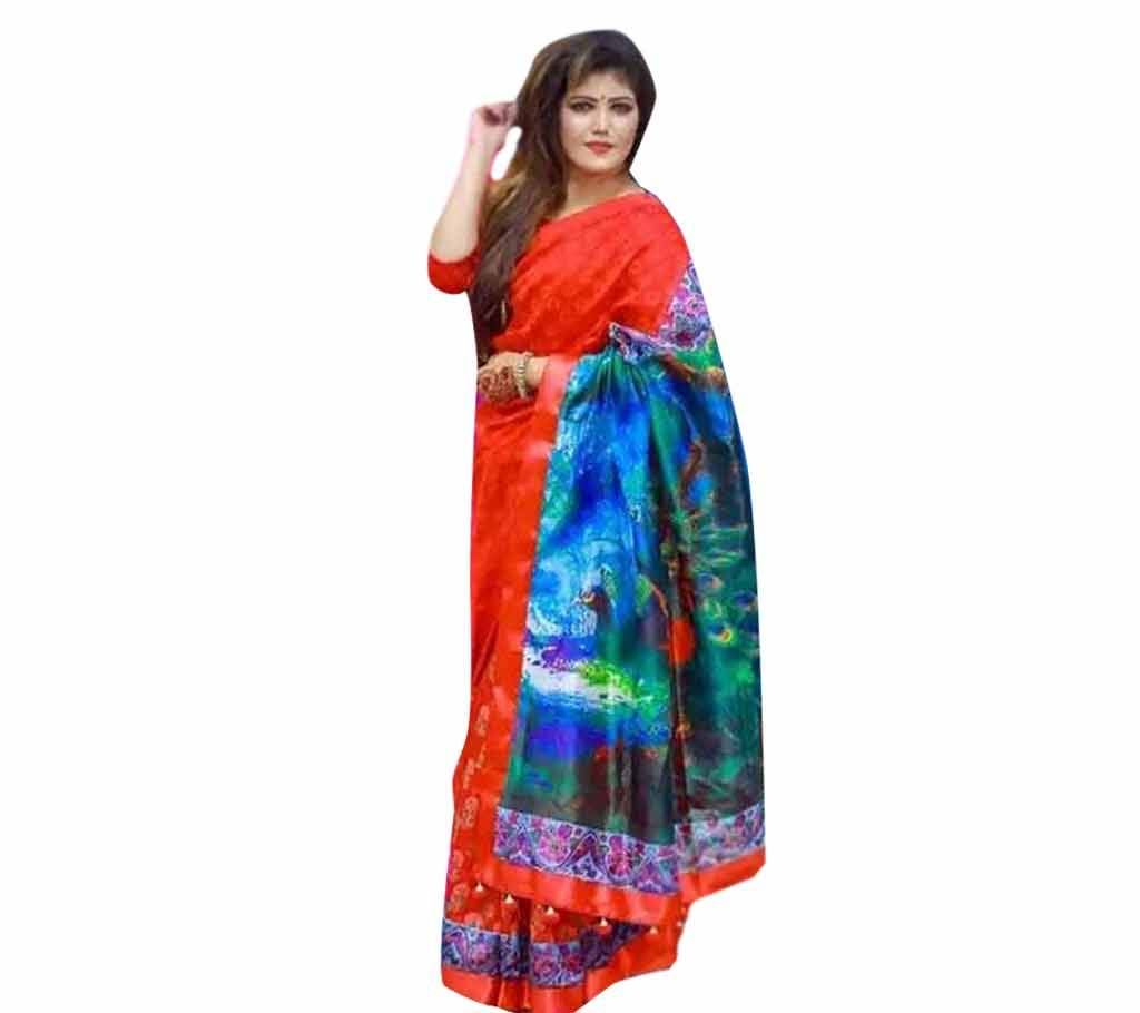 Digital Printed Half Silk Saree with Blouse Piece For Women-8