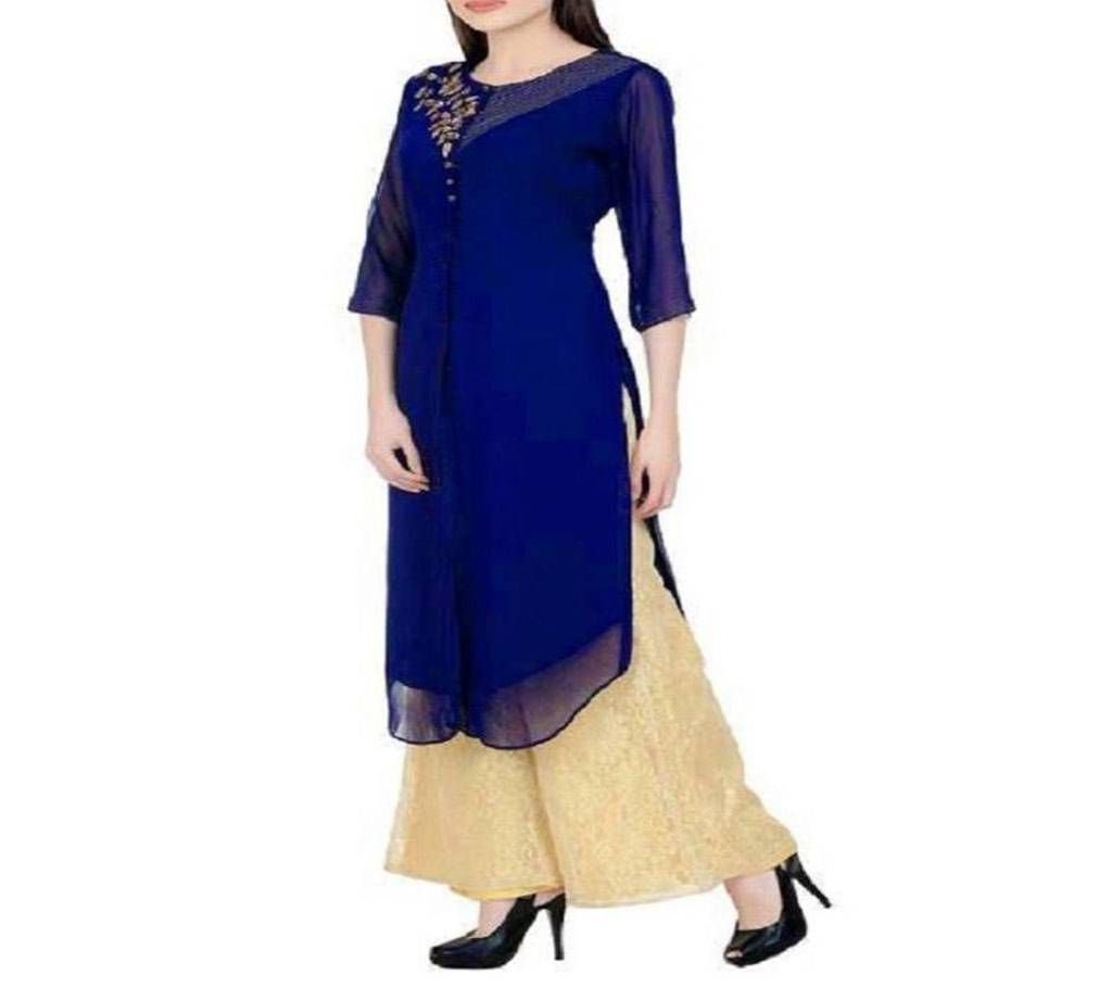 Navy Blue Embroidered Georgette Kurti 320