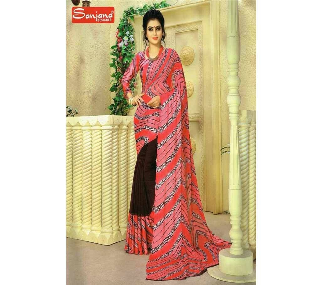 Indian Pure Samu silk par & body Georgette saree