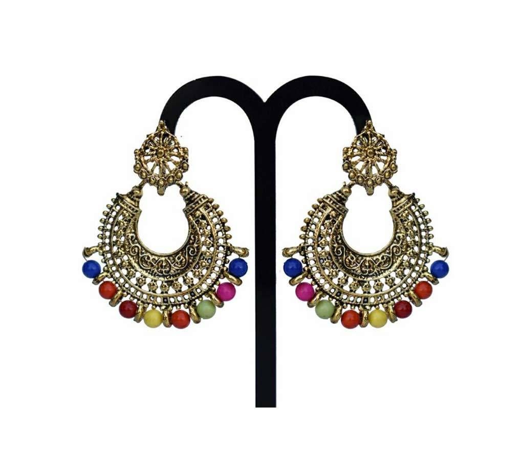 Antique Gold Plated Multicolor Jhumki Earrings with pearl
