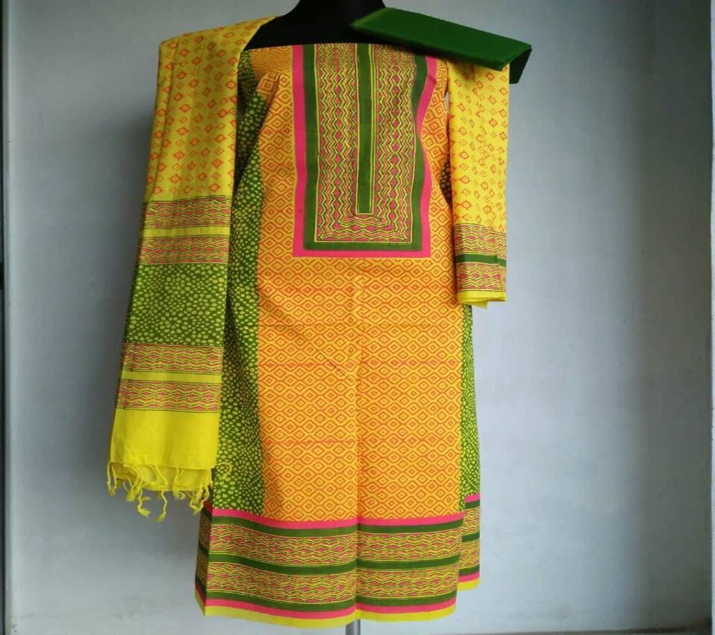 Unstitched Block Printed Cotton Three pi
